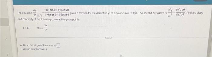 Dy Dx 1 40 The Equation 0 And Concavity Of The Following Curve At The Given Points 1 0 Sin 0 0 Cos 0 Cos 0 10 1