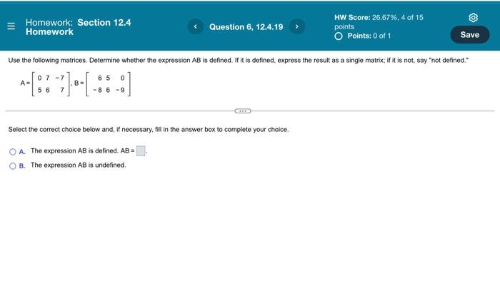 Homework Section 12 4 Homework Question 6 12 4 19 65 0 86 9 Hw Score 26 67 4 Of 15 Points O Points 0 Of 1 Use The 1