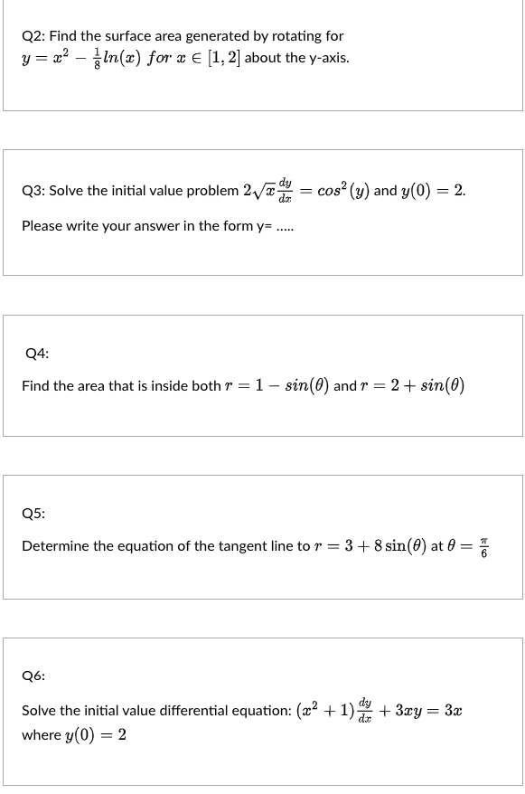 Q2 Find The Surface Area Generated By Rotating For Y X2 18ln X Forx 1 2 About The Y Axis Flag Question Space Q3 S 1