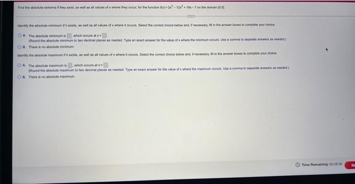 Find The Absolute Extrems If They Exist As Well As All Values Of X Where They Occur For The Function F X 2x 122 18 1