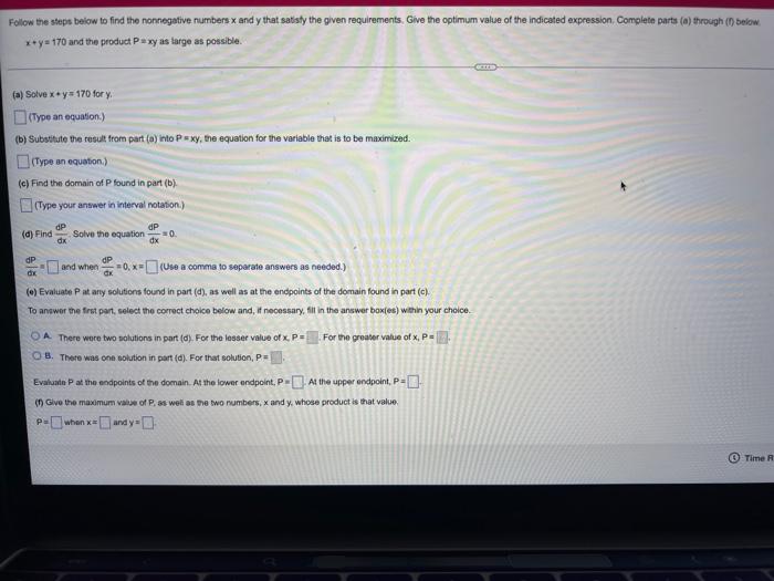 Follow The Steps Below To Find The Nonnegative Numbers X And Y That Satisfy The Given Requirements Give The Optimum Val 1