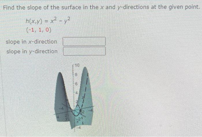 Find The Slope Of The Surface In The X And Y Directions At The Given Point H X Y X Y 1 1 0 Slope In X Direc 1
