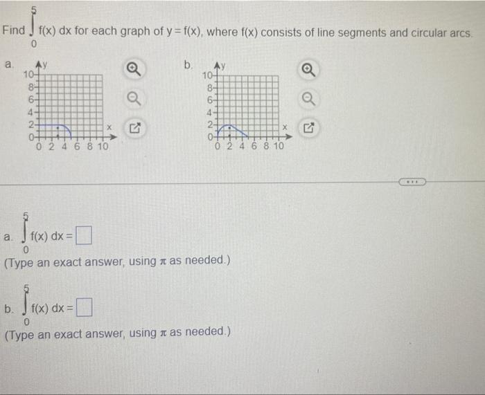 Find F X Dx For Each Graph Of Y F X Where F X Consists Of Line Segments And Circular Arcs 0 A 10 84 64 B 2 0 X 1