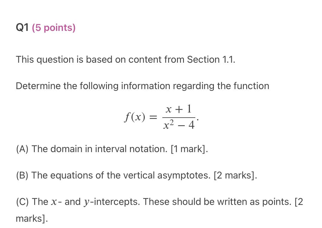 Q1 5 Points This Question Is Based On Content From Section 1 1 Determine The Following Information Regarding The Func 1