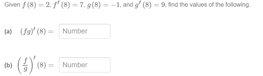 Given F 8 2 F 8 7 G 8 1 And G 8 9 Find The Values Of The Following A Fg 8 B 1 8 1