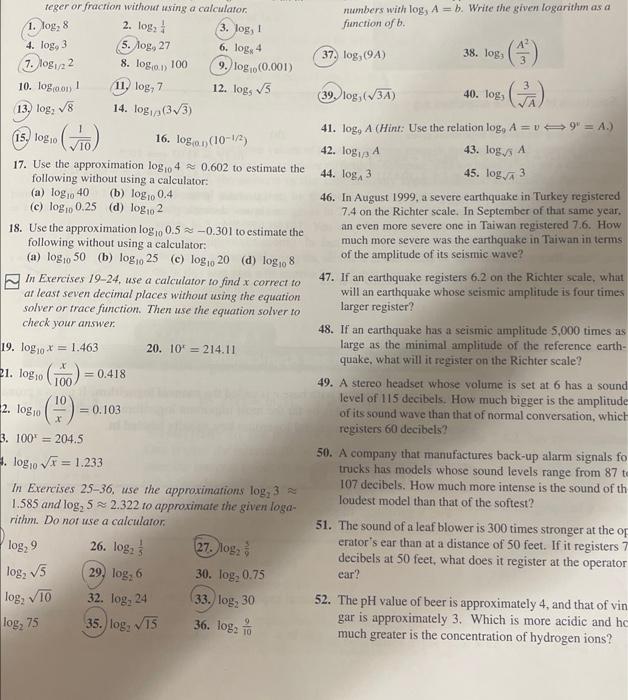 Teger Or Fraction Without Using A Calculator 1 Jog 8 2 Log 3 Jog I 4 Log 3 5 Log 27 6 Log 4 7 Log1 2 2 8 1