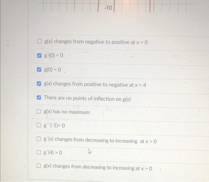 D Question 1 A Graph Of A Function G X Is Shown Below Select All And Only The Correct Statements About G X 10 10 2
