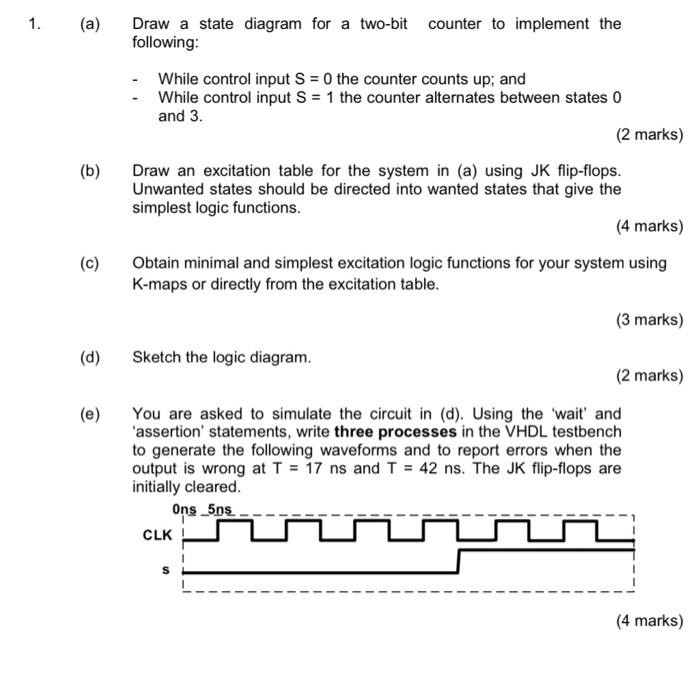 1 A Draw A State Diagram For A Two Bit Counter To Implement The Following B While Control Input S 0 The Counter 1