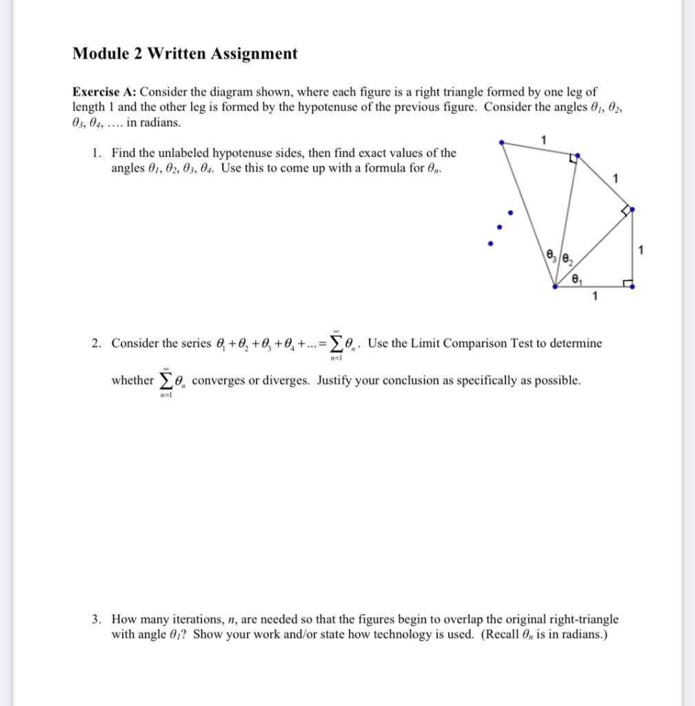 Module 2 Written Assignment Exercise A Consider The Diagram Shown Where Each Figure Is A Right Triangle Formed By One 1
