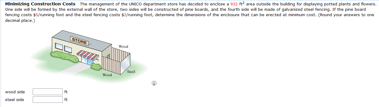 Minimizing Construction Costs The Management Of The Unico Department Store Has Decided To Enclose A 932 Ft2 Area Outside 1