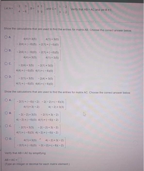 Let A Oa O B O C O D B 2 3 Show The Calculations That Are Used To Find The Entries For Matrix Ab Choose The Corr 1