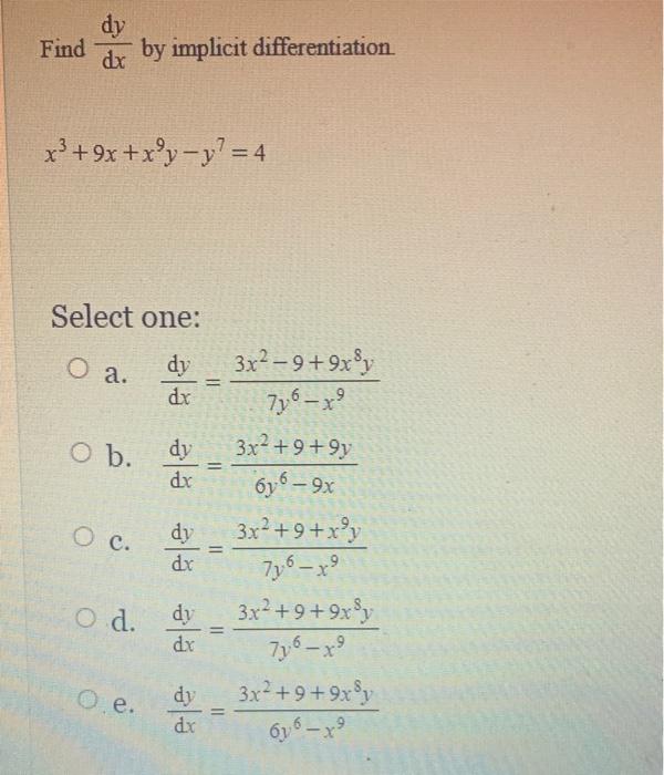 Find The Derivative Of The Function 4 Y Sec X 5 Select One O A O B O C O D O E Y 8 Y Sec X Tan X 5 4 Y S 4