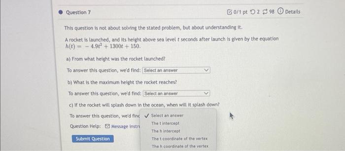 Question 7 This Question Is Not About Solving The Stated Problem But About Understanding It A Rocket Is Launched And 1