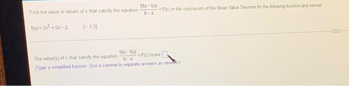 B F A Find The Value Or Values Of C That Satisfy The Equation B A F X 3x 5x 2 1 1 11 F C In The Conclusion Of The 2