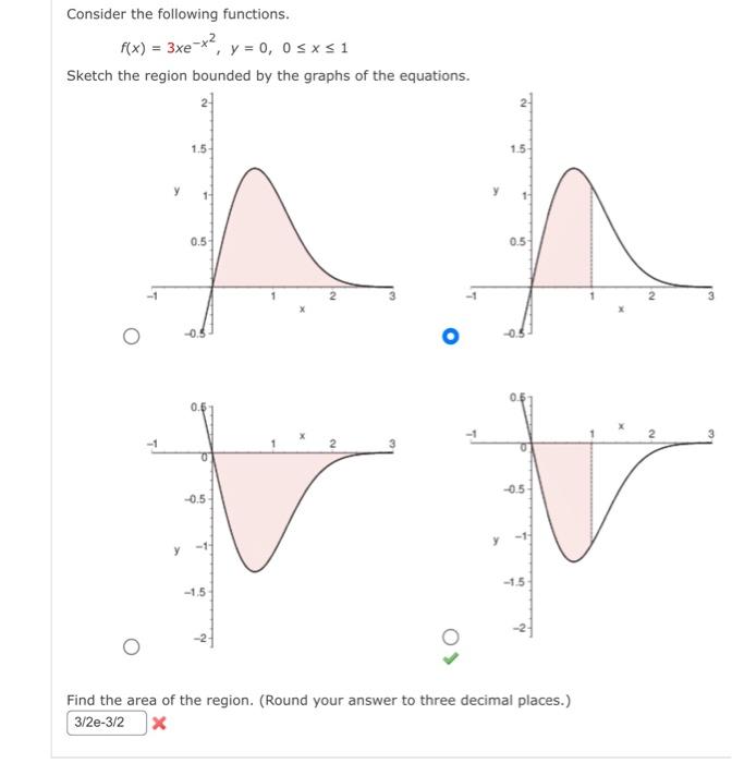 Consider The Following Functions F X 3xe X Y 0 0 X 1 Sketch The Region Bounded By The Graphs Of The Equations 1