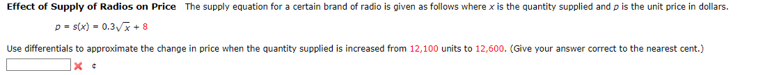 Effect Of Supply Of Radios On Price The Supply Equation For A Certain Brand Of Radio Is Given As Follows Where X Is The 1
