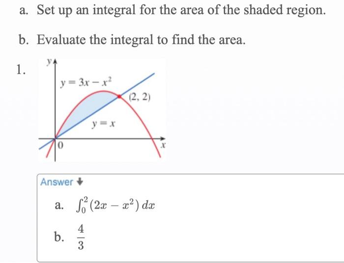 A Set Up An Integral For The Area Of The Shaded Region B Evaluate The Integral To Find The Area 1 Y Y 3x X 0 Answe 1