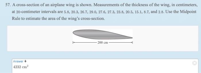 57 A Cross Section Of An Airplane Wing Is Shown Measurements Of The Thickness Of The Wing In Centimeters At 20 Centi 1