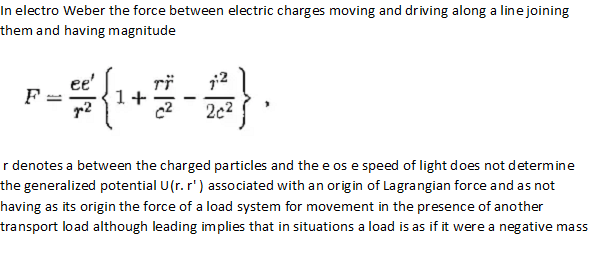 In Electro Weber The Force Between Electric Charges Moving And Driving Along A Line Joining Them And Having Magnitude 7 1