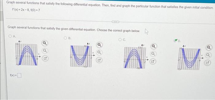 Graph Several Functions That Satisfy The Following Differential Equation Then Find And Graph The Particular Function T 1