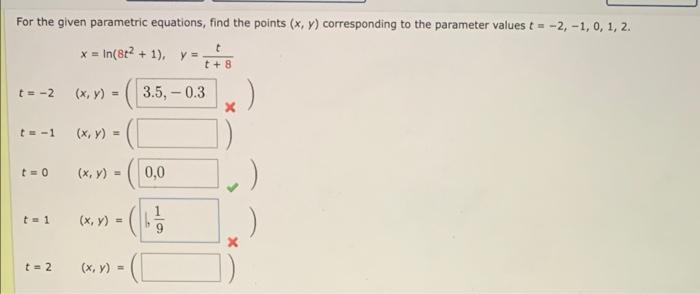For The Given Parametric Equations Find The Points X Y Corresponding To The Parameter Values T 2 1 0 1 2 T 1