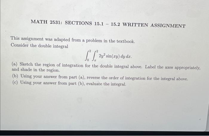 Math 2531 Sections 15 1 15 2 Written Assignment This Assignment Was Adapted From A Problem In The Textbook Consider Th 1