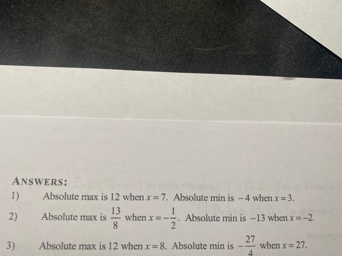 Math 150a Exam 3 Review Required Sections 3 1 3 9 Find The Absolute Maximum And The Absolute Minimum Of Each Function 2