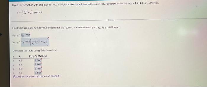 Use Euler S Method With Step Size H 0 2 To Approximate The Solution To The Initial Value Problem At The Points X 4 2 2