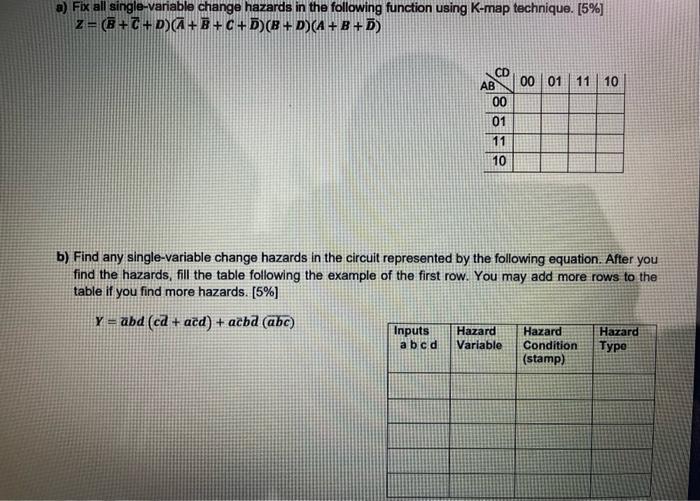 A Fix All Single Variable Change Hazards In The Following Function Using K Map Technique 5 Z C D G D B D A B 1