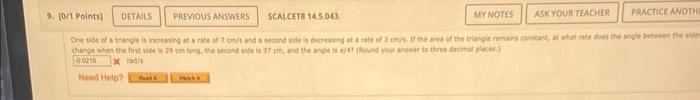 9 0 1 Points Details Scalcetb 14 5 043 My Notes Ask Your Teacher Practice Anothe One Side Of A Triangle Is Increasing 2