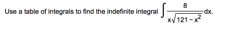 Use A Table Of Integrals To Find The Indefinite Integral S 8 X 121 X Dx 1