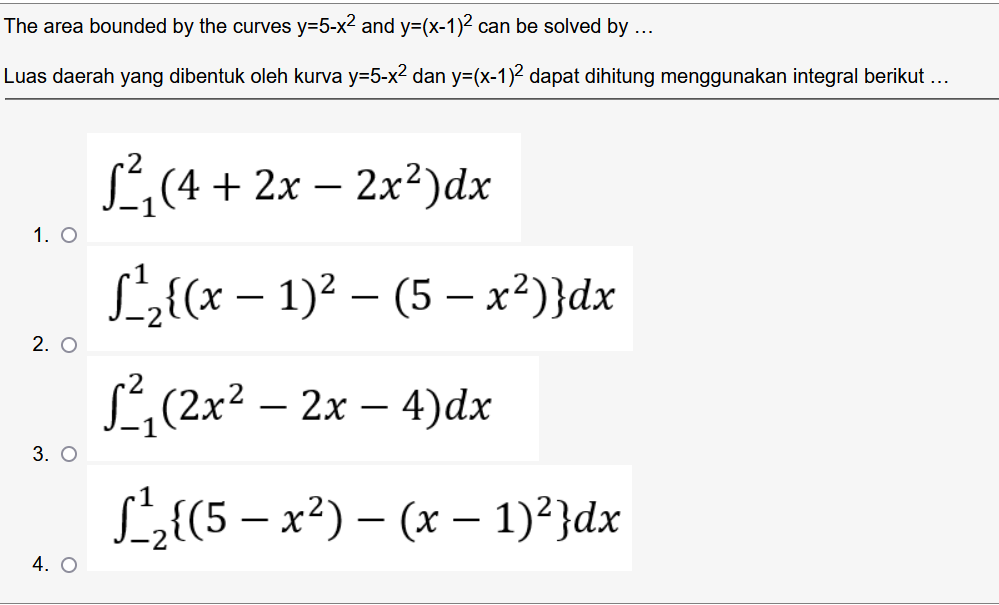 The Area Bounded By The Curves Y 5 X And Y X 1 Can Be Solved By Luas Daerah Yang Dibentuk Oleh Kurva Y 5 X Dan Y 1