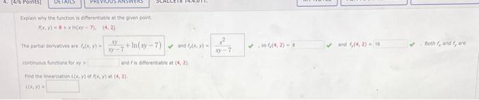 4 4 6 Points Details Vious Answers Explain Why The Function Is Differentiable At The Given Point Axixin 1 12 The P 1