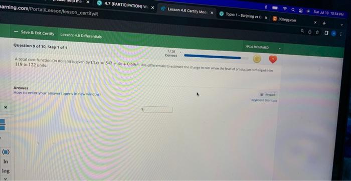 Earning Com Portal Lesson Lesson Certify Ul Log V Me Save Exit Certify Lesson 46 Differentials Question 9 Of 10 1