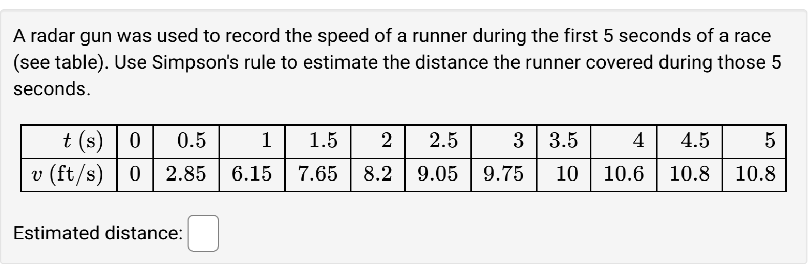 A Radar Gun Was Used To Record The Speed Of A Runner During The First 5 Seconds Of A Race See Table Use Simpson S Rul 1