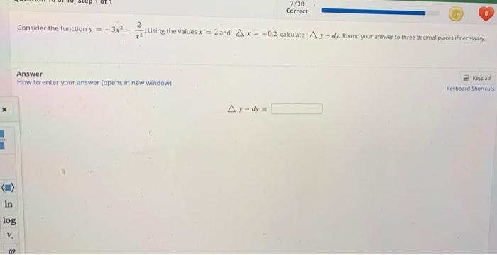 X In Log V 1 Consider The Function Y 3x Answer How To Enter Your Answer Opens In New Window Using The Values 1