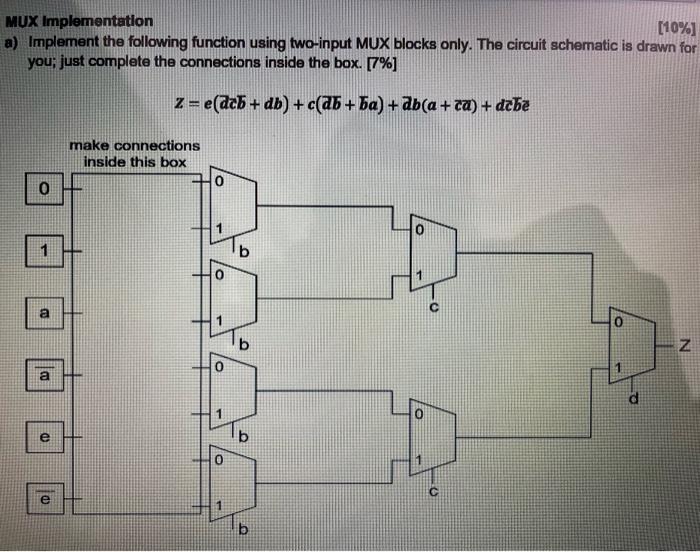 Mux Implementation 10 A Implement The Following Function Using Two Input Mux Blocks Only The Circuit Schematic Is D 1