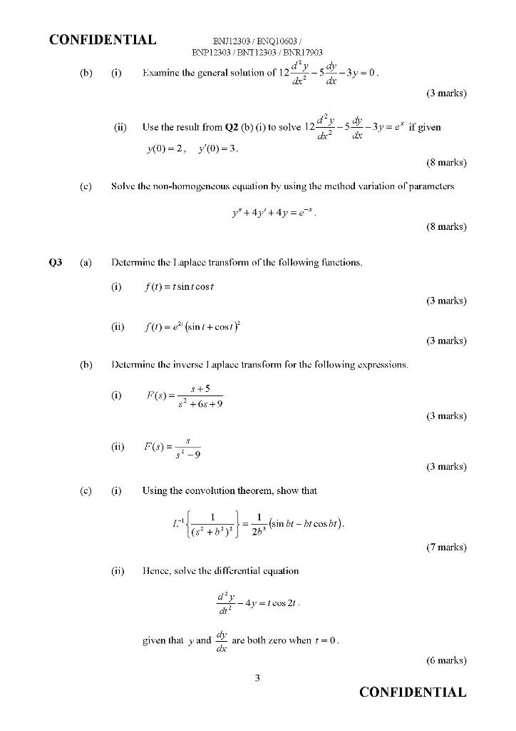 Confidential Q3 B I B 1 Ii 1 Ii Examine The General Solution Of 12 D Y Dx 1 Use The Result From Q2 B 1