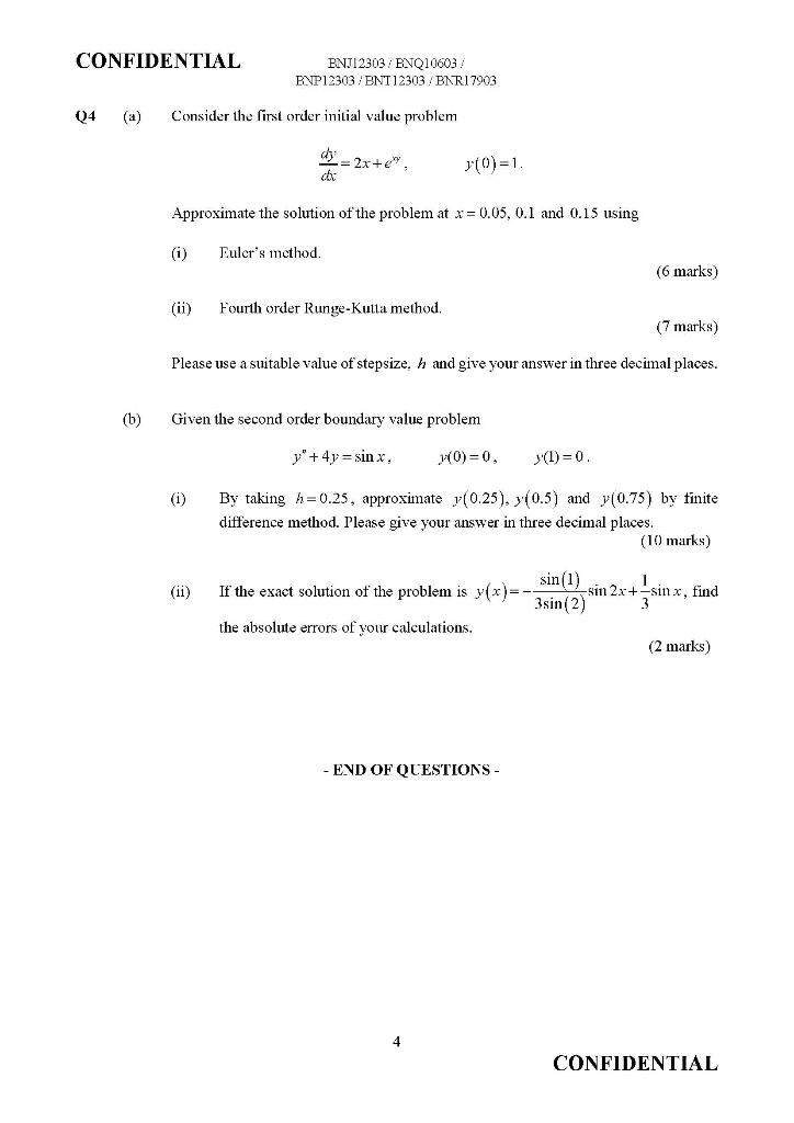 Confidential Q4 A B Consider The First Order Initial Value Problem I Bnj12303 Enq10603 Enp12303 Bnt 12303 Bnr1790 1