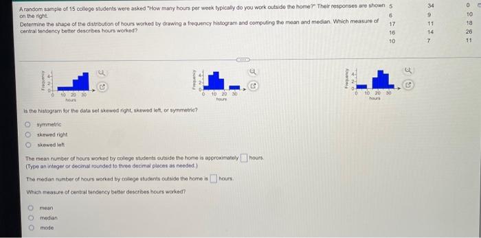 Arandom Sample Of 15 College Students Were Asked How Many Hours Per Week Typically Do You Work Outside The Home Their 2