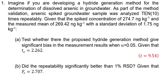 1 Imagine If You Are Developing A Hydride Generation Method For The Determination Of Dissolved Arsenic In Groundwater 1
