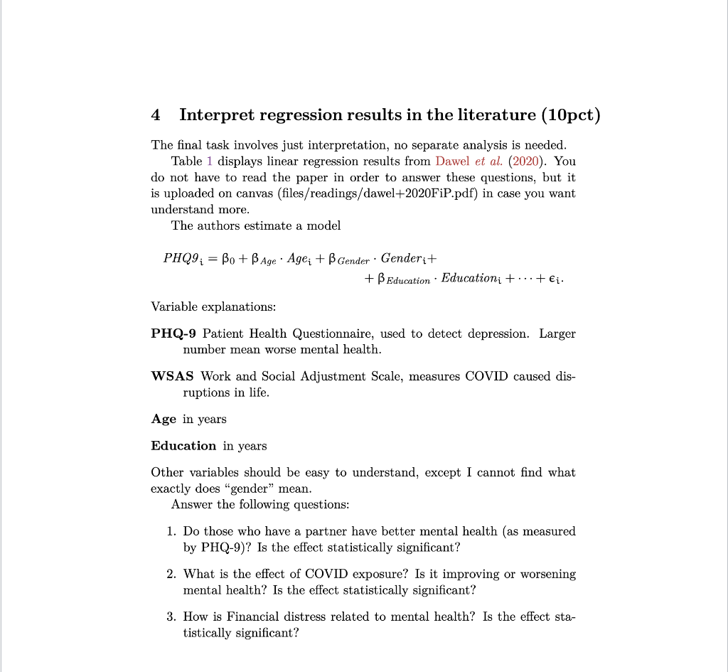 4 Interpret Regression Results In The Literature 10pct The Final Task Involves Just Interpretation No Separate Analys 1