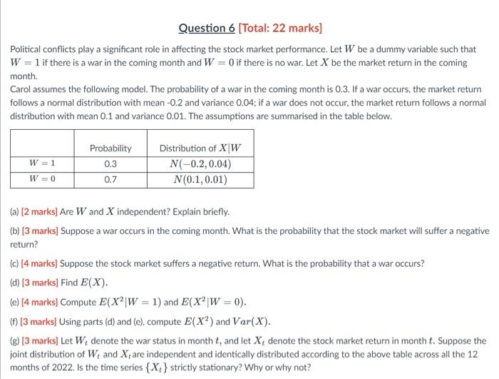 Question 6 Total 22 Marks Political Conflicts Play A Significant Role In Affecting The Stock Market Performance Let 1