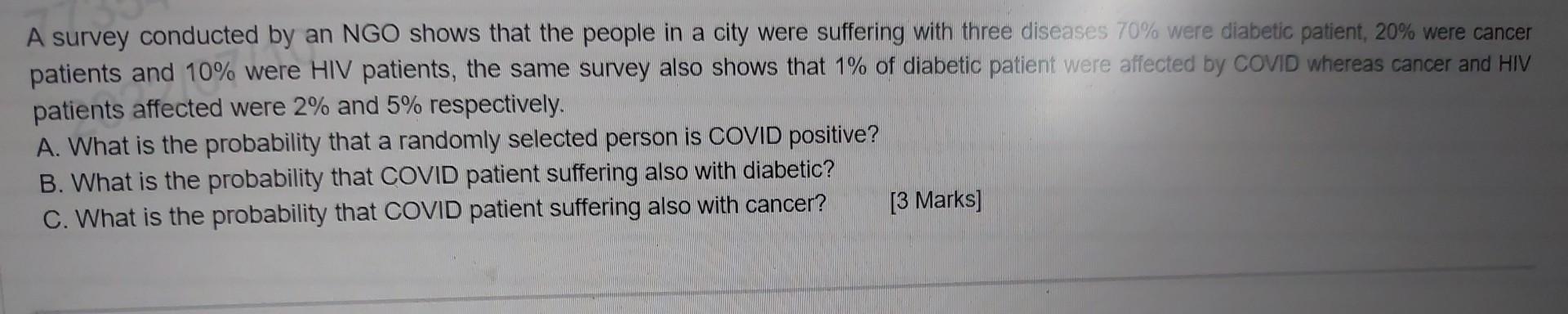 A Survey Conducted By An Ngo Shows That The People In A City Were Suffering With Three Diseases 70 Were Diabetic Patien 1