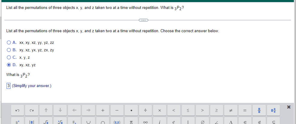 List All The Permutations Of Three Objects X Y And Z Taken Two At A Time Without Repetition What Is 3p2 List All The 1