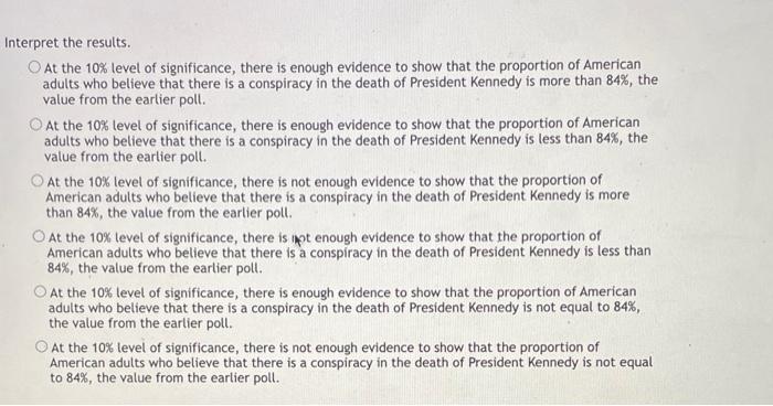 20 Points Possible 8720 Answered Question 14 A Poll Found That 84 Of American Adults Believed That There Was A Conspira 2