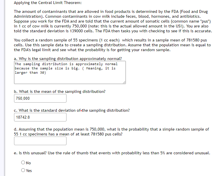 Applying The Central Limit Theorem The Amount Of Contaminants That Are Allowed In Food Products Is Determined By The Fd 1
