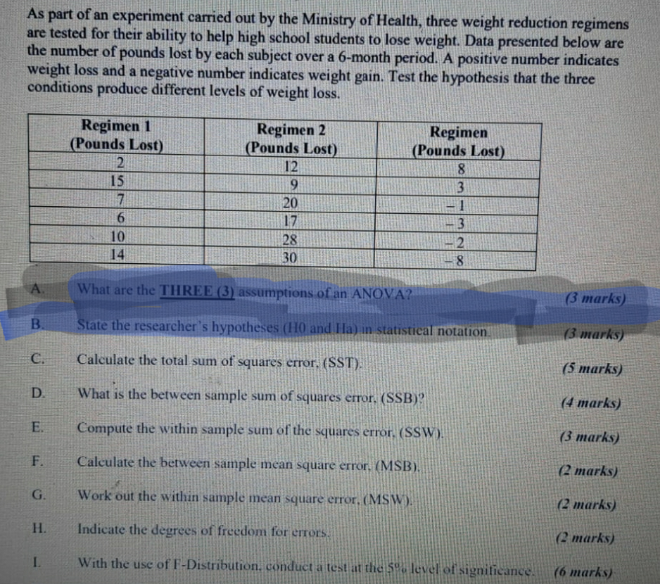As Part Of An Experiment Carried Out By The Ministry Of Health Three Weight Reduction Regimens Are Tested For Their Abi 1