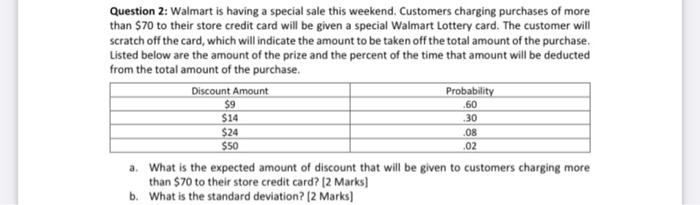 Question 2 Walmart Is Having A Special Sale This Weekend Customers Charging Purchases Of More Than 70 To Their Store 1