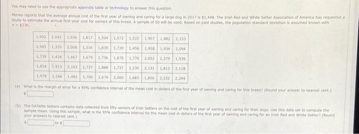 You May Need To Use The Appropriate Appendix Table Or Technology To Answer This Question Money Reports That The Average 1